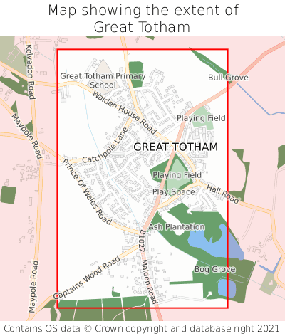 Map showing extent of Great Totham as bounding box