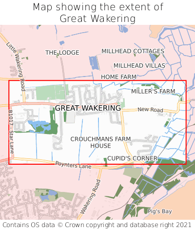 Map showing extent of Great Wakering as bounding box