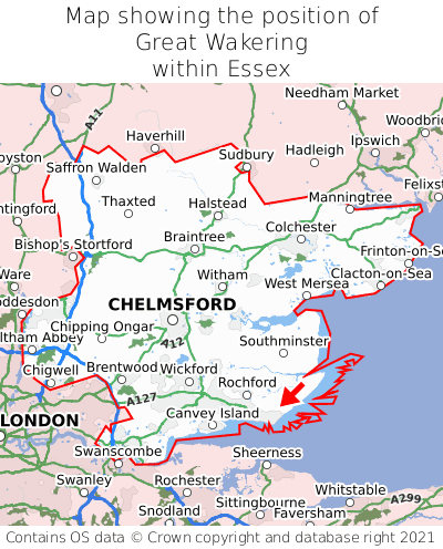 Map showing location of Great Wakering within Essex