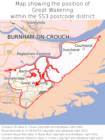 Map showing location of Great Wakering within SS3