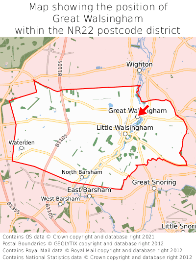Map showing location of Great Walsingham within NR22