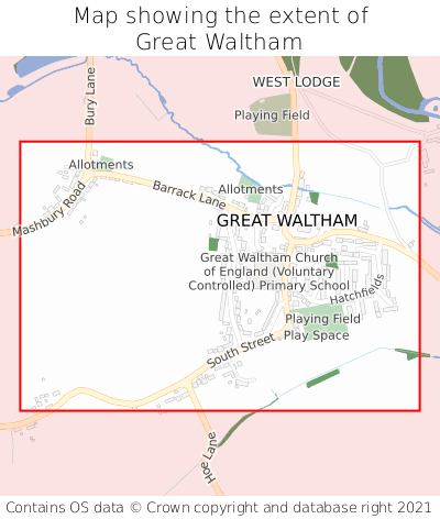 Map showing extent of Great Waltham as bounding box