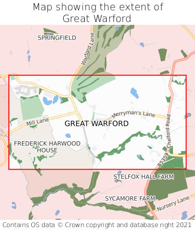 Map showing extent of Great Warford as bounding box