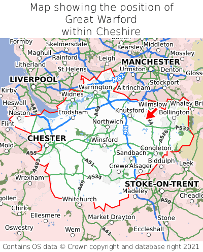 Map showing location of Great Warford within Cheshire