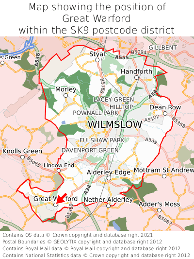 Map showing location of Great Warford within SK9