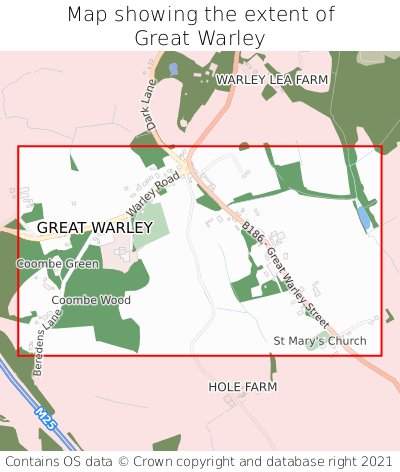 Map showing extent of Great Warley as bounding box
