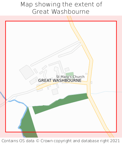 Map showing extent of Great Washbourne as bounding box