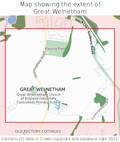 Map showing extent of Great Welnetham as bounding box