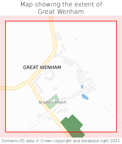 Map showing extent of Great Wenham as bounding box