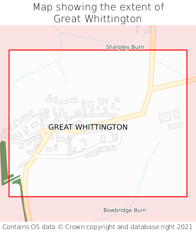 Map showing extent of Great Whittington as bounding box