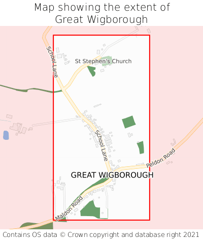 Map showing extent of Great Wigborough as bounding box
