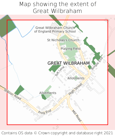 Map showing extent of Great Wilbraham as bounding box