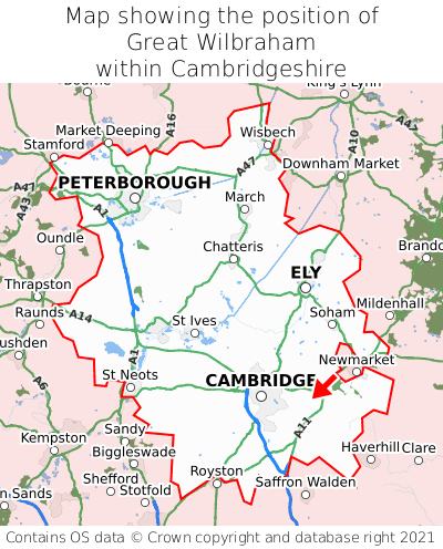 Map showing location of Great Wilbraham within Cambridgeshire