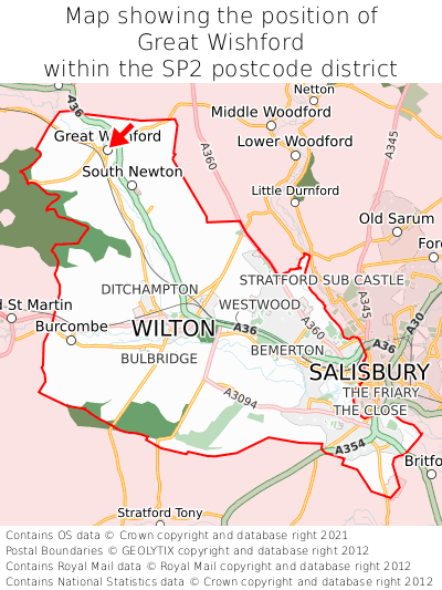 Map showing location of Great Wishford within SP2