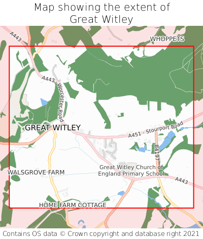Map showing extent of Great Witley as bounding box