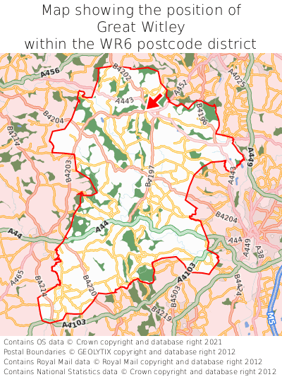 Map showing location of Great Witley within WR6