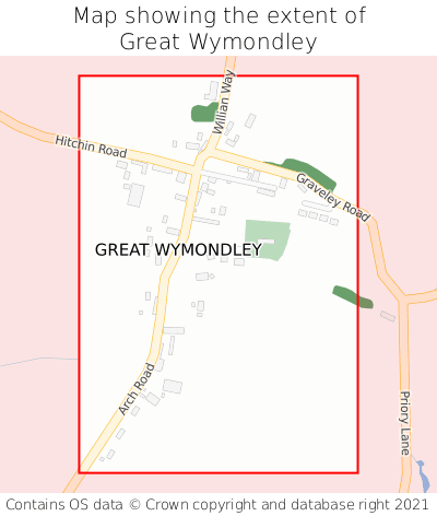 Map showing extent of Great Wymondley as bounding box