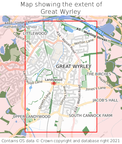 Map showing extent of Great Wyrley as bounding box