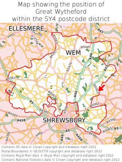 Map showing location of Great Wytheford within SY4