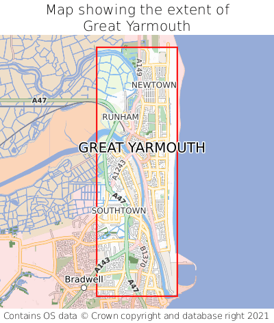 Map showing extent of Great Yarmouth as bounding box