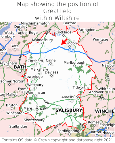 Map showing location of Greatfield within Wiltshire