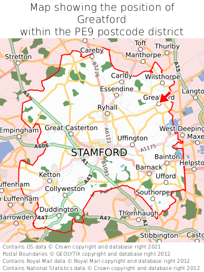 Map showing location of Greatford within PE9