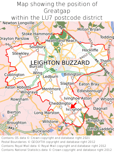 Map showing location of Greatgap within LU7