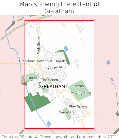 Map showing extent of Greatham as bounding box