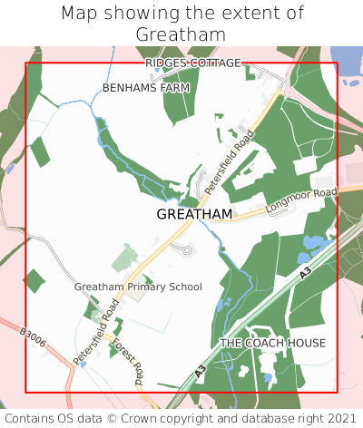 Map showing extent of Greatham as bounding box