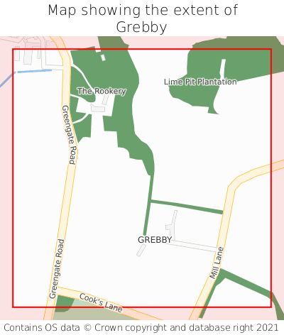Map showing extent of Grebby as bounding box