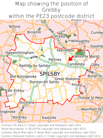 Map showing location of Grebby within PE23