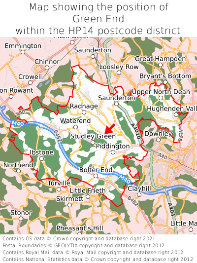 Map showing location of Green End within HP14