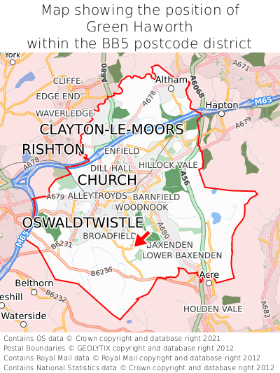 Map showing location of Green Haworth within BB5