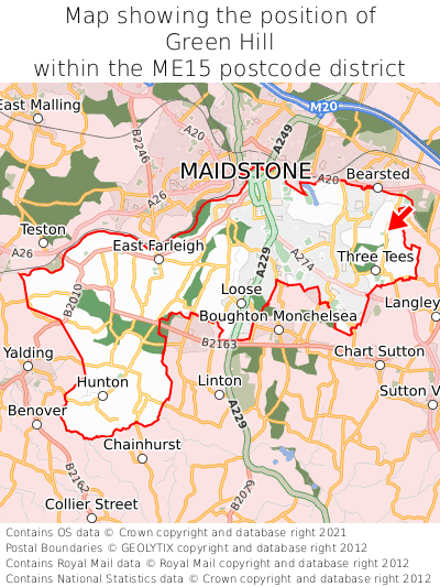 Map showing location of Green Hill within ME15