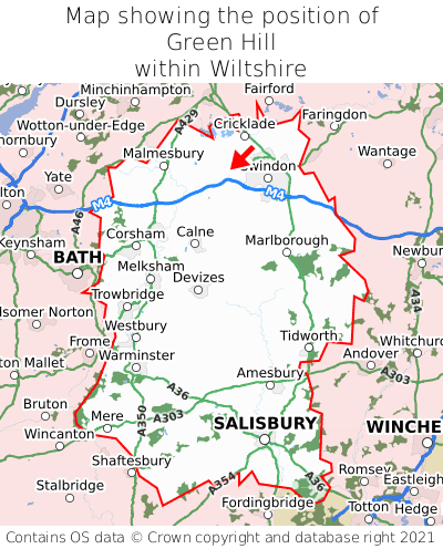 Map showing location of Green Hill within Wiltshire