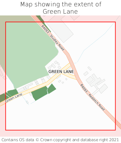 Map showing extent of Green Lane as bounding box