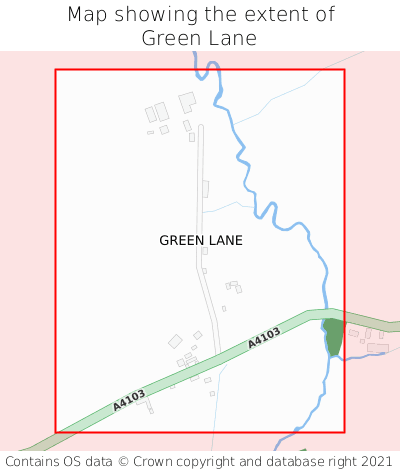 Map showing extent of Green Lane as bounding box