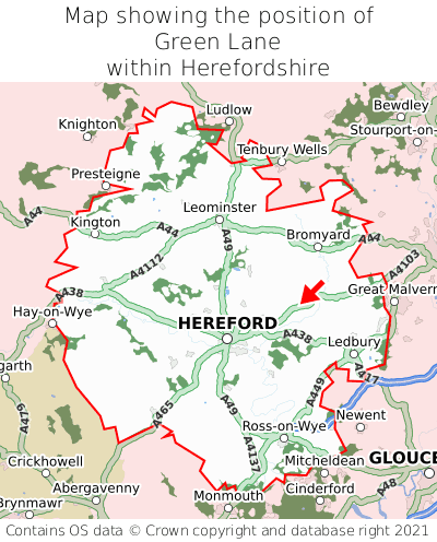 Map showing location of Green Lane within Herefordshire