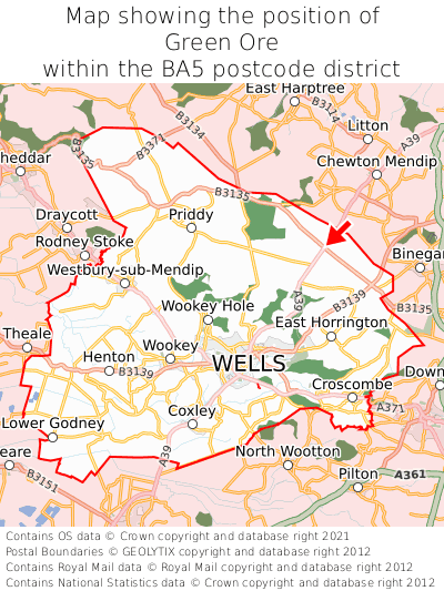 Map showing location of Green Ore within BA5