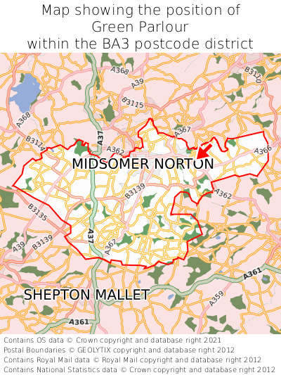 Map showing location of Green Parlour within BA3