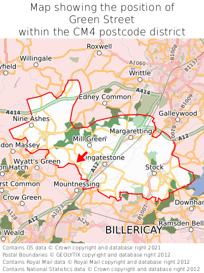 Map showing location of Green Street within CM4