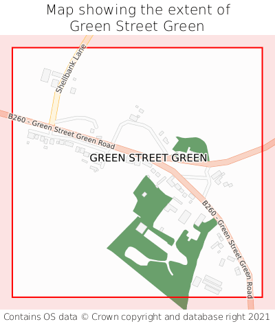 Map showing extent of Green Street Green as bounding box