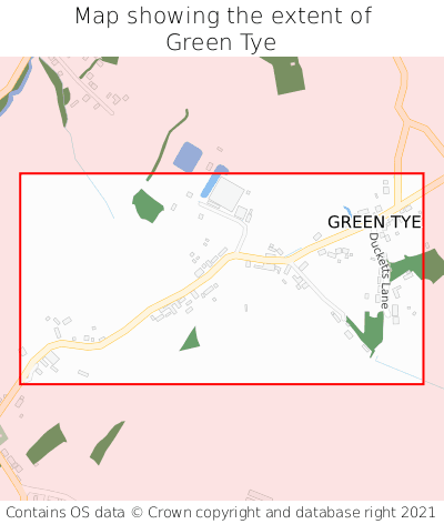 Map showing extent of Green Tye as bounding box