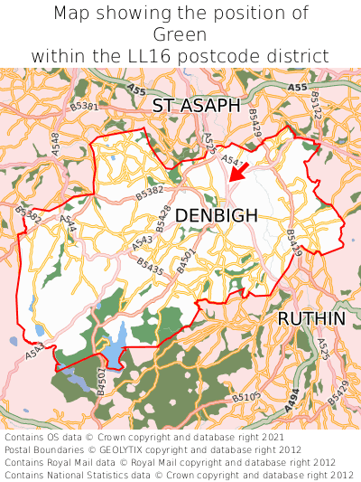 Map showing location of Green within LL16