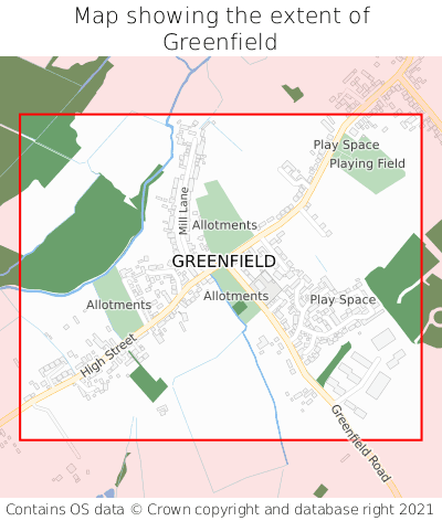 Map showing extent of Greenfield as bounding box