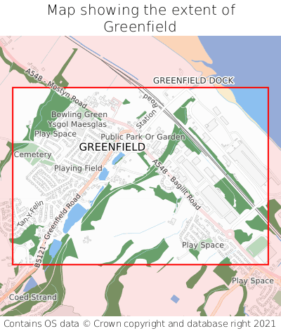 Map showing extent of Greenfield as bounding box