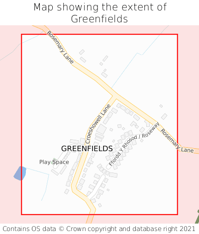Map showing extent of Greenfields as bounding box