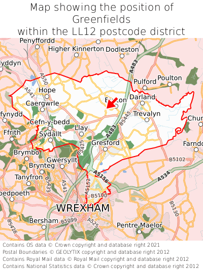 Map showing location of Greenfields within LL12