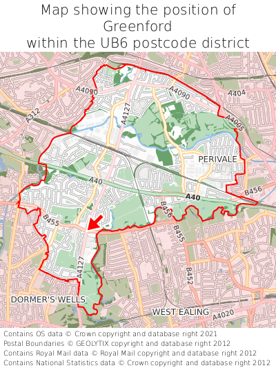 Map showing location of Greenford within UB6