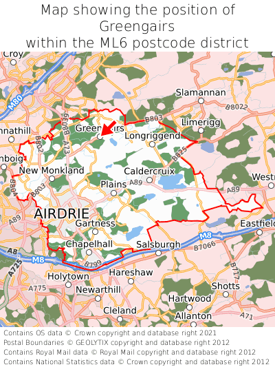 Map showing location of Greengairs within ML6